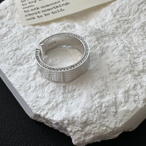 S925 sterling silver honeycomb ring with crushed ice zircons and open design for women