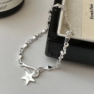 Bracelet Charme Étoile en Argent Sterling 925 pour Femmes Minimaliste Géométrique Vintage Bijoux de Mode pour Quotidien