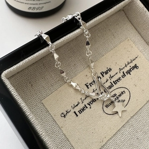 Bracelet en argent sterling S925 avec perles géométriques et pendentif étoile
