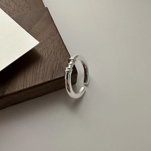 Minimalist S925 sterling silver open adjustable ring featuring elegant striped design
