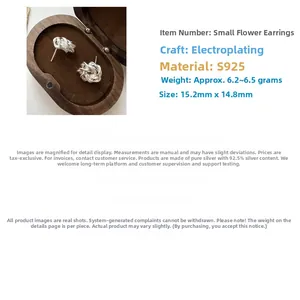 Detailed specs of S925 sterling silver matte rose knot earrings with dimensions