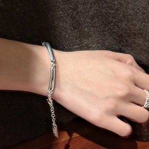 Minimalist S925 sterling silver beaded tube bracelet for women on wrist model