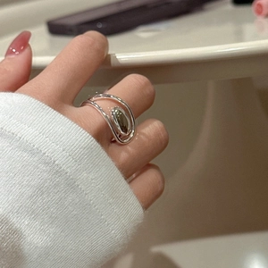 Minimalist S925 sterling silver oval ring with double layer organic hollow design