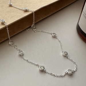 S925 Sterling Silver Zirconia Station Necklace Minimalist Bezel Set Round Stone Korean Vintage Jewelry Clavicle Chain For Women