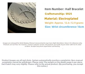 Detail view of S925 silver bracelet with white crystals and technical specifications