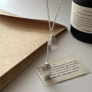 Minimalist S925 sterling silver Y-shaped long necklace with brushed water drop pendants
