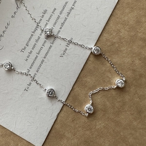 Elegant S925 sterling silver zircon beaded necklace with a polished bezel-set finish
