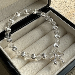 Bracelet Perlé en Argent Sterling S925 Cristal Blanc Nœud pour Femme Design Coréen Minimaliste Bijoux de Mode Elégante Chaîne