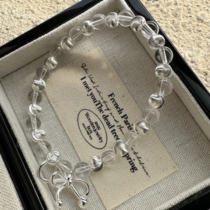 Bracelet minimaliste en perles d'argent S925 avec cristal blanc et pendentif nœud