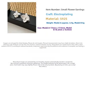 Detail view of S925 sterling silver floral earrings with matte brushed metal texture