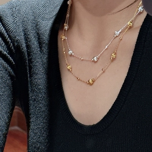 Elegant S925 sterling silver double layer beaded necklace with gold and silver finishes
