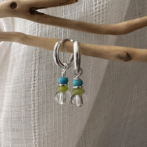 925 Sterling Silver Beaded Hoop Earrings For Women Korean Ins Style Crystal Turquoise Look Beads Pendant Earrings Jewelry