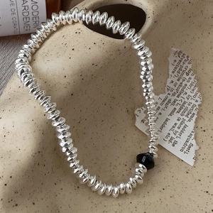 925 Sterling Silver Beaded Bracelet For Women Vintage Minimalist Abacus Bead Elastic Rope Bracelet With Black Bead Accent