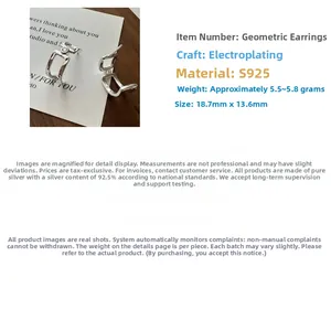 Detail view of S925 sterling silver geometric double-layered earrings with size specs