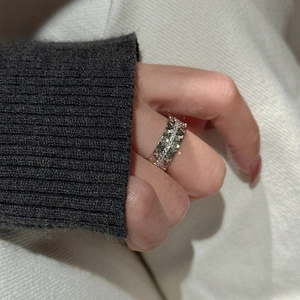 Sparkling S925 sterling silver ring with crushed ice zircon stones for women minimalist style