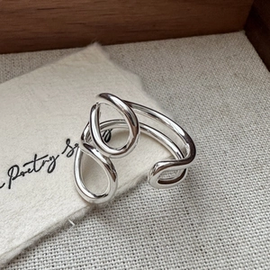 Polished S925 sterling silver multilayer open ring with minimalist abstract design