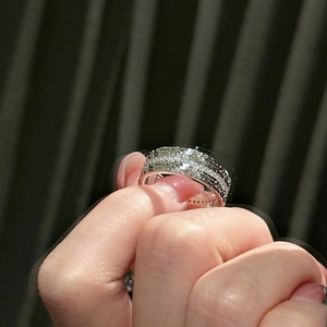 Sparkling S925 sterling silver ring with three rows of brilliant zircon stones