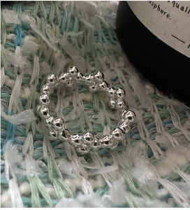 Macro shot of S925 sterling silver ring featuring irregular clustered bubble spheres