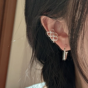 925 Sterling Silver Geometric Ear Cuff Hollow Grid Nail Hoop Earring Vintage Minimalist Irregular Electroplated Ear Jewelry For Women