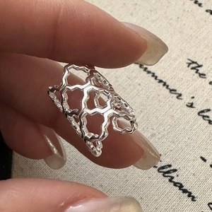 Irregular hollow geometric S925 sterling silver ring with organic artistic design