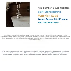 Macro detail of S925 sterling silver gourd pendant with matte brushed finish and chain
