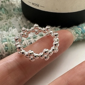 925 Sterling Silver Beaded Ring For Women Minimalist Korean Style Bubble Texture Irregular Geometric Open Adjustable Ring Fashion Jewelry