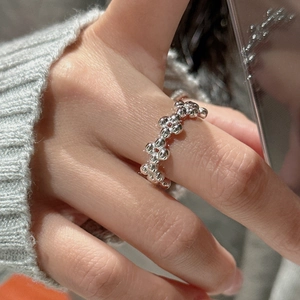 Minimalist S925 sterling silver beaded stackable ring with irregular bubble design style