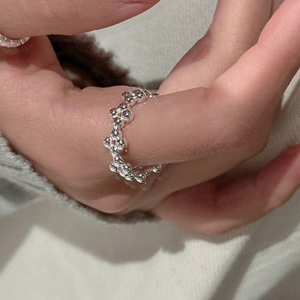 S925 sterling silver beaded ring with minimalist bubble design worn on finger