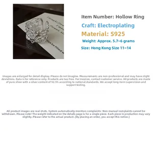 Detailed view of S925 sterling silver woven hollow ring with electroplated finish details