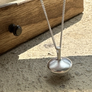 Minimalist S925 sterling silver long necklace with geometric spinning top pendant