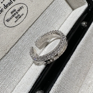 Anello aperto minimalista in argento sterling S925 con trama effetto ghiaccio e zirconi