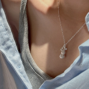 Minimalist 925 sterling silver brushed gourd pendant necklace set for women