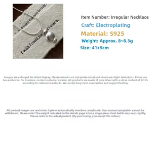 Close-up of S925 silver irregular pendant necklace with matte finish and 8.3g weight