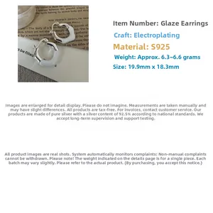 Detailed view of S925 sterling silver enamel earrings with product size specifications