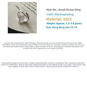 Detailed view of S925 sterling silver flower ring featuring zircon and electroplated finish