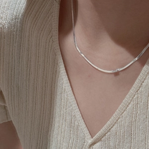 Minimalist S925 sterling silver snake chain necklace with rectangular zircon stone pendant