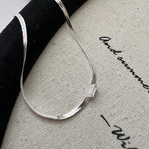 Elegant S925 sterling silver snake chain necklace with a sparkling rectangular zircon pendant