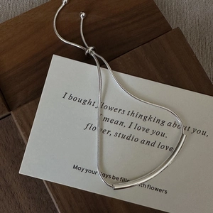 S925 sterling silver adjustable snake chain bracelet with curved tube bar ornament