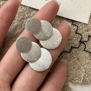 925 Sterling Silver Minimalist Earrings Korean Style Triple Layered Round Brushed Disc Geometric Stud Earrings For Women