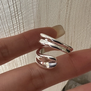 S925 Sterling Silver Irregular Wave Cross Open Ring For Women Minimalist Korean Style Personality Adjustable Finger Ring