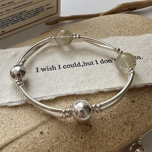 Minimalist S925 sterling silver rutilated quartz bracelet with sleek metal tubes and beads