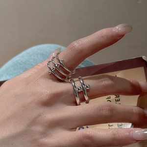 Minimalist S925 sterling silver multi-layer beaded rings set with a polished metallic finish