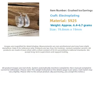 Détails de boucles d'oreilles créoles en argent S925 avec texture effet glace pilée