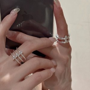 S925 sterling silver multi-layer beaded rings set shown in a lifestyle mirror photo
