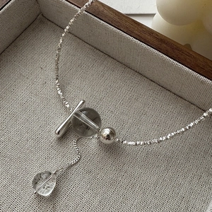 S925 sterling silver tassel necklace with clear crystal beads and sleek silver accents