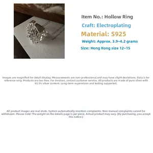 Detail of S925 sterling silver ring showing electroplating craft and HK size specifications