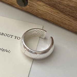 S925 Sterling Silver Open Ring For Women Niche Design Minimalist Retro Striped Texture Adjustable Finger Ring Jewelry Gift