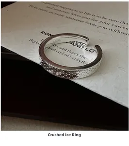 Macro detail of S925 sterling silver ring featuring a unique crushed ice textured surface