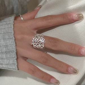 Vintage 925 Sterling Silver Irregular Geometric Hollow Ring For Women Minimalist Open Adjustable Texture Jewelry Gift