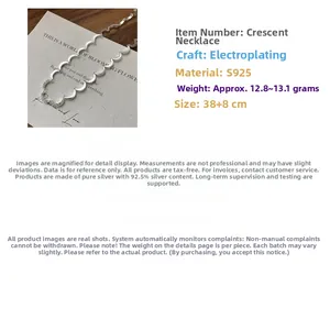 Detail showing S925 sterling silver moon necklace with 38+8cm adjustable chain length
